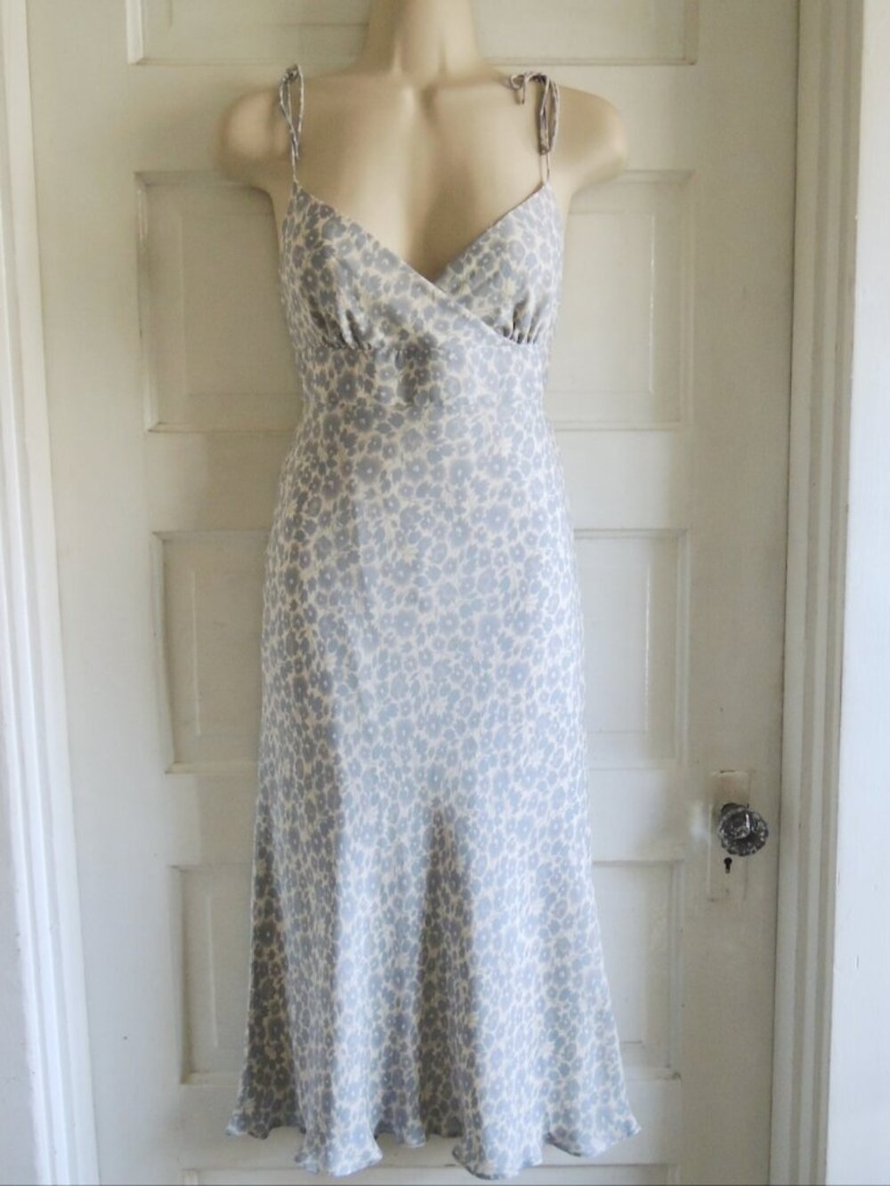 J. Crew 90s Style Blue & Cream Floral Silk Empire Slip Dress P2
